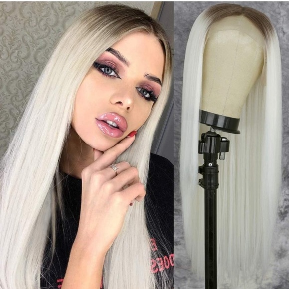 26inch Ombre White Long Straight Lace Front Wig